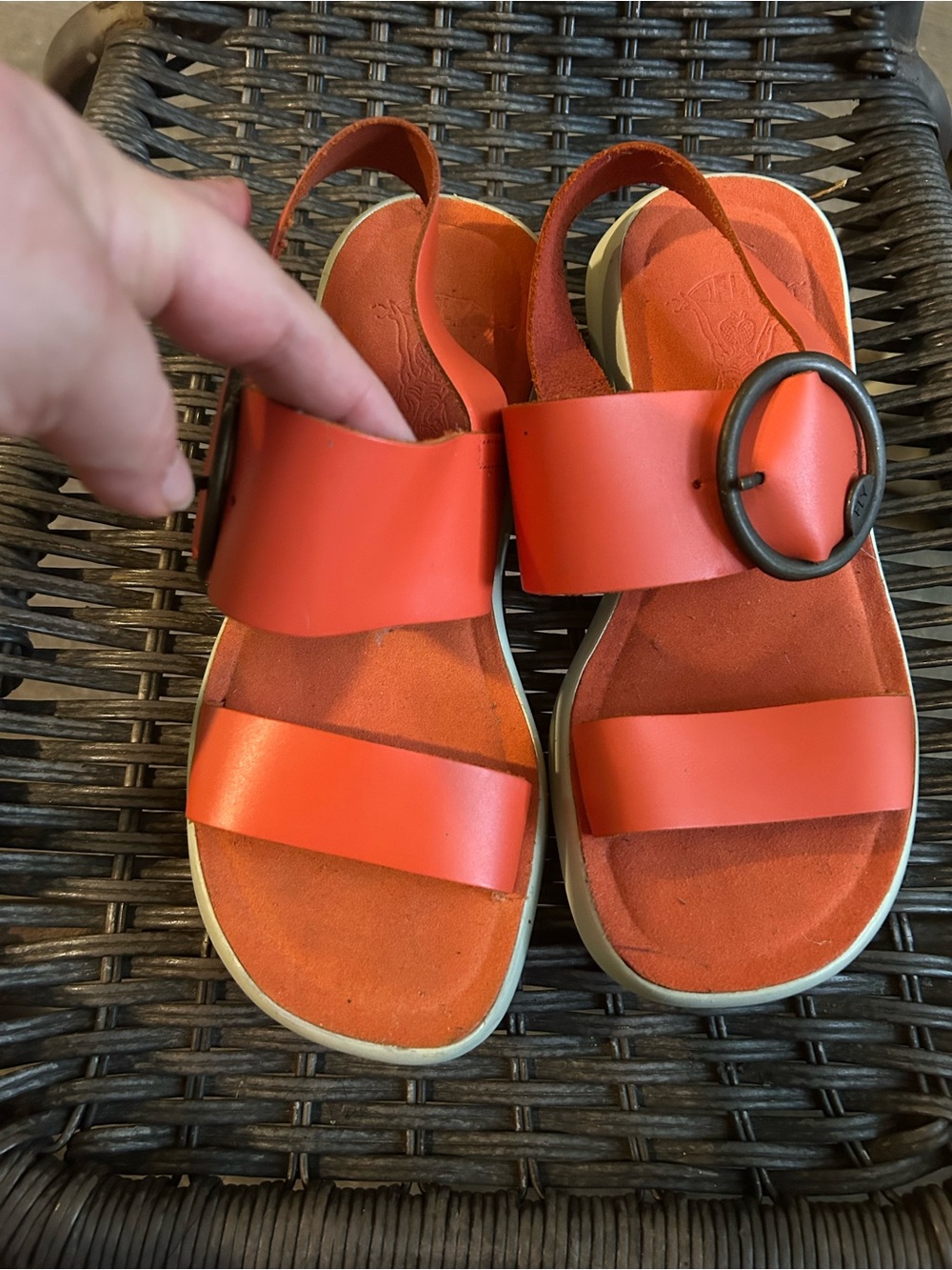 Orange Buckle Strap Sandals London fly leather